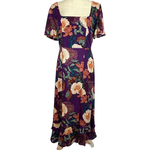 New NWT Band Of The Free Thea Floral Midi Boho Dress Purple Ivory Women’s Medium